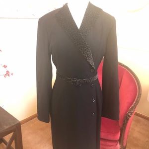 Vintage Kasper Coat Dress w/ Leopard Collar 8P